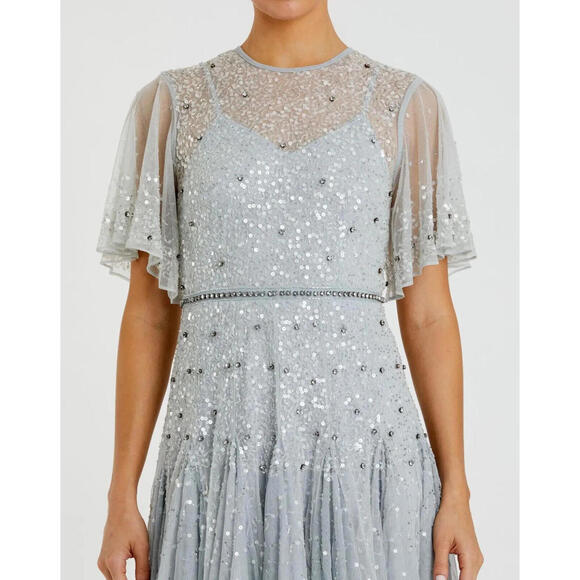 Mac Duggal 93655 Powder Blue 4 Cape dress beaded sequin - Picture 2 of 3